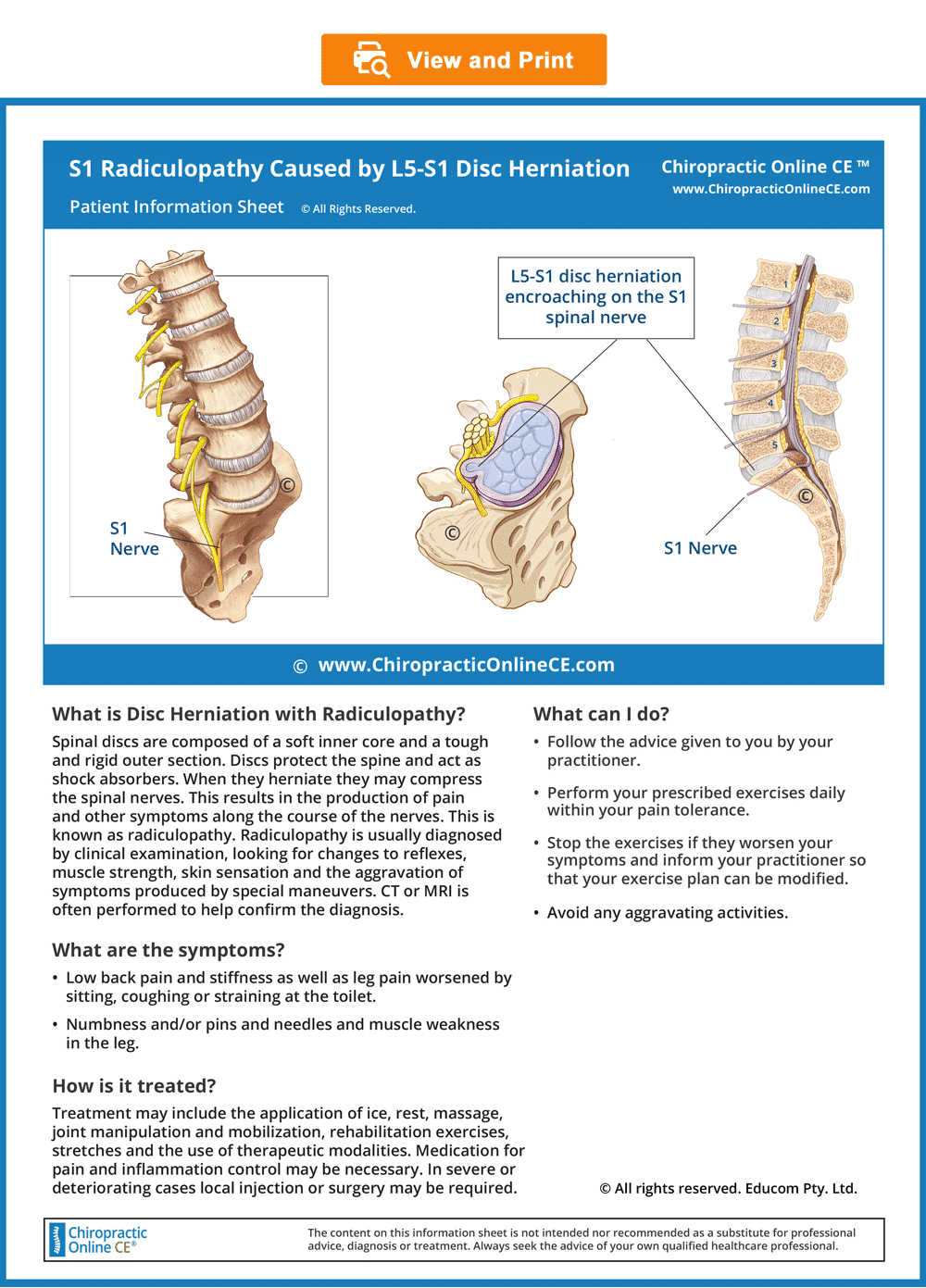 Unit 1 S1 Radiculopathy Caused by Disc HerniationLIFEWESTBU11021 Chiropractic Online
